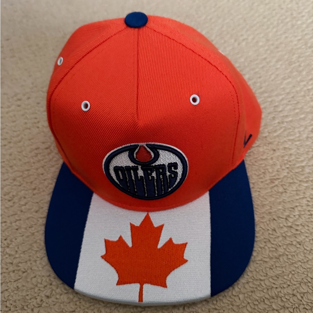 Edmonton Oilers Orange and Blue Oilers Cap with Maple Leaf